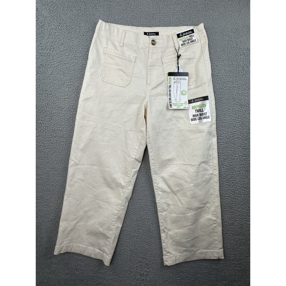 D Jeans Pants High Waist Wide Leg Ankle 16 Antique White Twill Stretch NWT